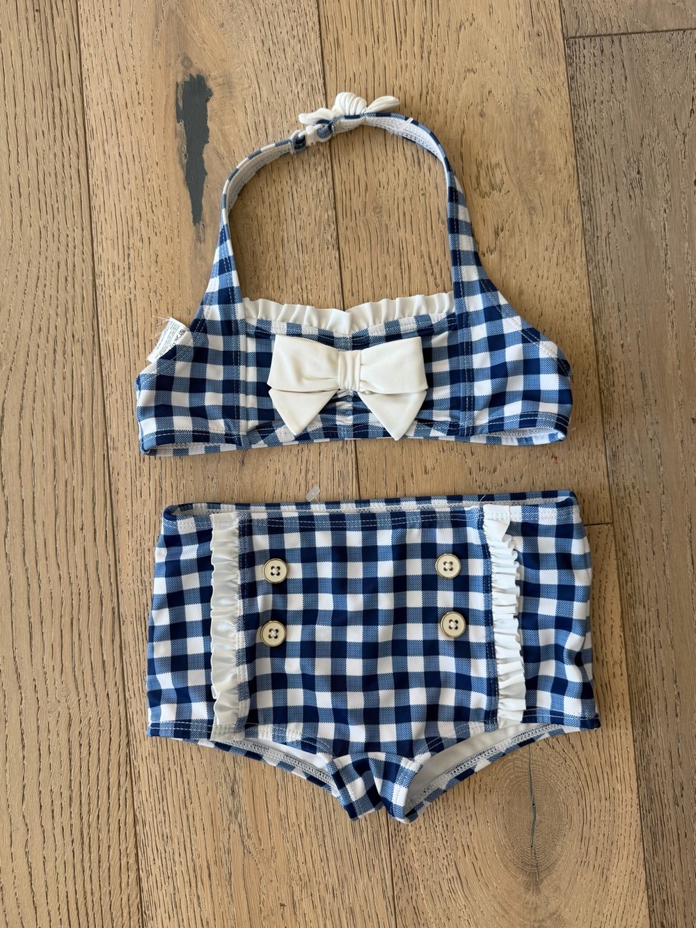 Janie and Jack Girls Blue Gingham Two-Piece Bikini Swimsuit Set Size 5